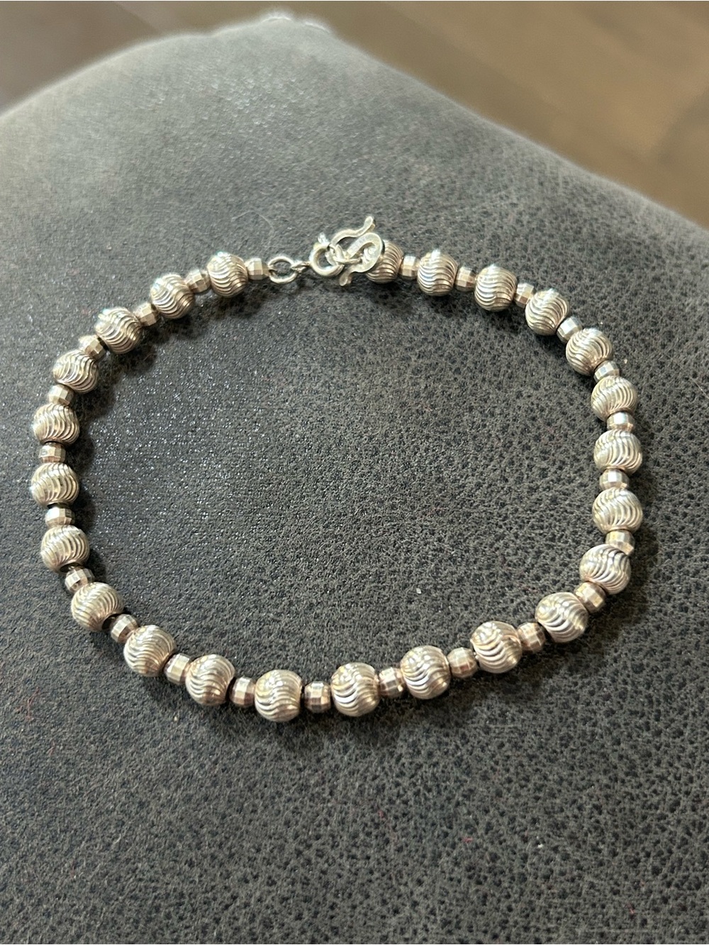 Sterling Silver Textured Bead Bracelet - Silver